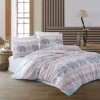 Lenjerie de pat din bumbac 100% ranforce albastru-roz cu design exotic de elefanți din colecția Bahar Home