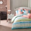 Lenjerie de pat dublu bumbac 100% ranforce Bahar Home Tempera verde-albastru-roz cu dungi colorate
