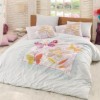 Lenjerie de pat dublu bumbac 100% ranforce Bahar Home Trendy alb cu fluturi și flori stilizate