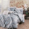 Lenjerie de pat dublu bumbac 100% ranforce Bahar Home Trinity gri-albastru deschis cu design geometric