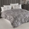 Lenjerie de pat din bumbac 100% ranforce cu design floral în tonuri de gri și alb, decor elegant și modern