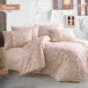 Lenjerie de pat din bumbac 100% ranforce model Viviano V1 Beige cu design floral în nuanțe de bej și galben pastel