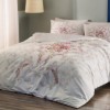 Lenjerie de pat dublu din bumbac 100% ranforce cu design floral elegant în nuanțe de roz și bej