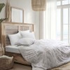 Lenjerie de pat Bahar Home Palmera Bone cu imprimeu tropical alb bej din bumbac 100% ranforce 145 TC