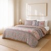Lenjerie de pat dublu bumbac 100% ranforce Karen cu model paisley floral si cearsaf roz uni