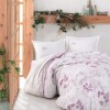 Lenjerie de pat din bumbac 100% Ranforce Lavanda albă cu imprimeu floral mov și lila