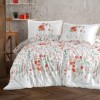 Lenjerie de pat Elyese din bumbac 100% ranforce, design floral vesel în nuanțe de alb, roșu și verde