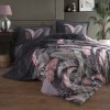 Lenjerie de pat din bumbac 100% ranforce, Pucioasa, model Hena, în nuanțe de negru, roz și gri cu design tropical