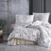 Lenjerie de pat dublu cu design floral elegant în bej și gri, bumbac 100% ranforce