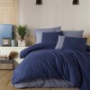 Lenjerie de pat dublu din bumbac 100% ranforce cu design modern în nuanțe de albastru și gri