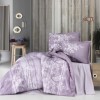 Lenjerie de pat dublu bumbac 100% ranforce Ralex Pucioasa Bova V2 cu design floral subtil în nuanțe de mov.