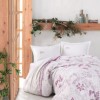 Lenjerie de pat din bumbac 100% Ranforce Lavanda albă cu imprimeu floral mov și lila