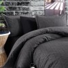 Lenjerie de pat dublu din bumbac ranforce cu model geometric în nuanțe de antracit pe fundal negru