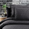 Lenjerie de pat dublu din bumbac ranforce cu model geometric în nuanțe de antracit pe fundal negru