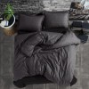 Lenjerie de pat dublu din bumbac ranforce cu model geometric în nuanțe de antracit pe fundal negru