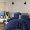 Lenjerie de pat dublu din bumbac 100% ranforce cu design modern în nuanțe de albastru și gri