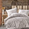 Lenjerie de pat bumbac 100% Ranforce Ralex Pucioasa Sade v2 cu design floral elegant în nuanțe de gri și alb