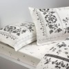 Set lenjerie de pat dublu Climena TAC din bumbac 100 % mako-satin, imprimeu floral monocrom pe fond alb