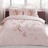 lenjerie de pat TAC Martha Pembe bumbac 100 satinat roz cu flori si pasari decorative cu 2 cearceafuri pilota