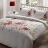 Lenjerie de pat TAC Camila din satin alb cu imprimeuri florale în nuanțe de roșu și mov
