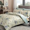 lenjerie de pat TAC Prelude bumbac satinat digital cu imprimeu floral pastelat albastru verde si galben cu 2 cearceafuri pilota