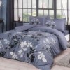 Lenjerie de pat TAC Clement Mor cu design floral albastru pe bumbac 100% mako-satin, include cearceaf, husă de pilotă și fețe de pernă