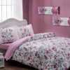 Lenjerie de pat din bumbac 100% satinat Tac Drina cu model floral roz, mov, albastru și verde pe fundal alb
