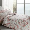 Lenjerie de pat din bumbac 100% satinat Tac cu model floral în nuanțe de roz și verde pe fundal alb