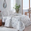 Lenjerie de pat TAC Evora, bumbac 100% satinat mako, design floral, nuanțe alb și bej, set 6 piese.