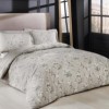 Lenjerie de pat din bumbac 100% satinat Tac cu model floral alb și gri pe fundal bej deschis