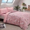 Lenjerie de pat din bumbac 100% satinat Tac cu model floral alb și gri pe fundal roz pastel