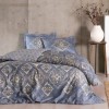 Lenjerie de pat TAC din bumbac 100% mako satin, model geometric albastru-auriu