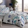 Lenjerie de pat bumbac 100% satinat TAC Marlene, alb-albastru, design floral, 4 piese