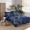 Lenjerie de pat din bumbac satinat albastru cu model geometric