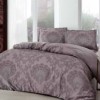 Lenjerie de pat TAC Violet Murdum cu design floral mov și violet pe bumbac 100% satinat, include cearceaf de pat, husă de pilotă și fețe de pernă