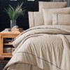 Lenjerie de pat bumbac ranforce de lux Alisa ecru cu detalii maro, set 6 piese, model elegant de la First Choice