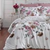Lenjerie de pat bumbac satin de lux 6 piese First Choice Serra Roz cu imprimeu floral elegant