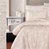 Lenjerie de pat First Choice Advina Champagne bumbac satinat 220 TC cu flori albe pe fundal crem champagne