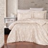 Lenjerie de pat First Choice Advina Champagne bumbac satinat 220 TC cu flori albe pe fundal crem champagne