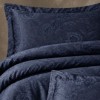 Lenjerie de pat First Choice Advina Eclipse bumbac satinat 220 TC bleumarin cu imprimeu floral ton pe ton