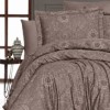 Lenjerie de pat First Choice Advina Mink bumbac satinat 220 TC cu imprimeu floral maro taupe ton pe ton