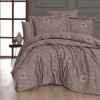 Lenjerie de pat First Choice Advina Mink bumbac satinat 220 TC cu imprimeu floral maro taupe ton pe ton