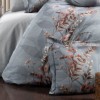 Lenjerie de pat bumbac satin de lux 6 piese First Choice Alice Albert Gri cu imprimeucu frunze elegant pe fundal gri