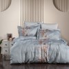 Lenjerie de pat bumbac satin de lux 6 piese First Choice Alice Albert Gri cu imprimeucu frunze elegant pe fundal gri