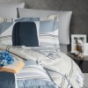 Lenjerie de pat First Choice Damian bumbac satinat 220 TC model geometric albastru petrol bleu gri si alb
