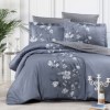 Lenjerie de pat First Choice Evan Indigo bumbac satinat 220 TC cu flori albe pe fond albastru gri