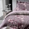 Lenjerie de pat bumbac satin de lux 6 piese First Choice Evan Lila cu imprimeu floral elegant pe fundal mov