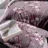 Lenjerie de pat bumbac satin de lux 6 piese First Choice Evan Lila cu imprimeu floral elegant pe fundal mov