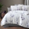 Lenjerie de pat bumbac satin de lux 6 piese First Choice Leena Lila cu imprimeu floral delicat pe fundal deschis