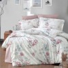 Lenjerie de pat bumbac satin de lux 6 piese First Choice Leena roz cu imprimeu floral delicat pe fundal deschis